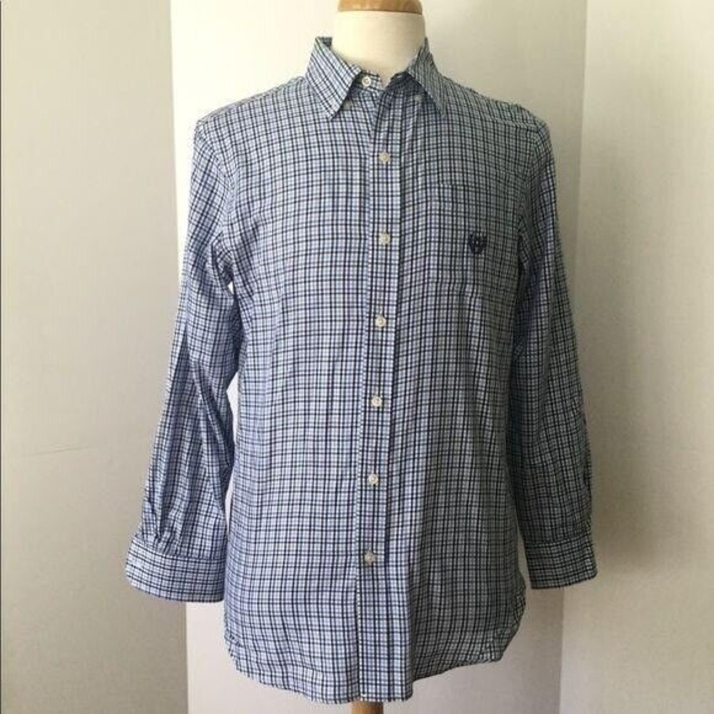 CHAPS Twill Blue Plaid Button Down Long Sleeve Shirt (Size S)